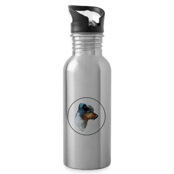 Ratonero Bodeguero Andaluz Dog Sketch Illustration - Water bottle with straw - silver - Right