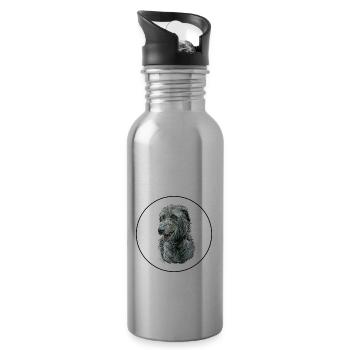 Scottish Deerhound Dog Watercolor Illustration - Water bottle with straw - silver - Right