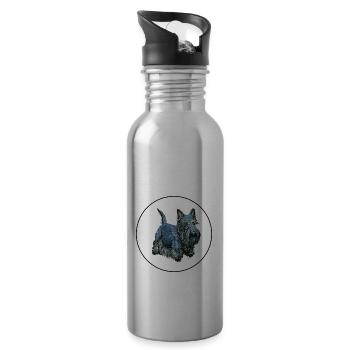 Scottish Terrier Hund Aquarell Illustration - Trinkflasche mit integriertem Trinkhalm - Lightsilver - Rechts