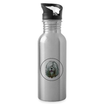 Südrussischer Ovcharka Hund Aquarell Illustration - Trinkflasche mit integriertem Trinkhalm - Lightsilver - Rechts