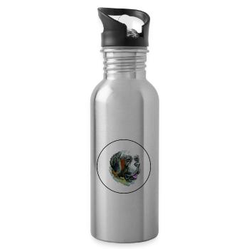 St Bernard Dog Watercolor Illustration - Water bottle with straw - silver - Right