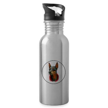 Toy Manchester Terrier Dog Watercolor Illustration - Water bottle with straw - silver - Right