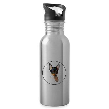 Toy Fox Terrier Hund Aquarell Skizze Illustration - Trinkflasche mit integriertem Trinkhalm - Lightsilver - Rechts