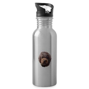 Barbet Dog Watercolor Paint Illustration - Water bottle with straw - silver - Right
