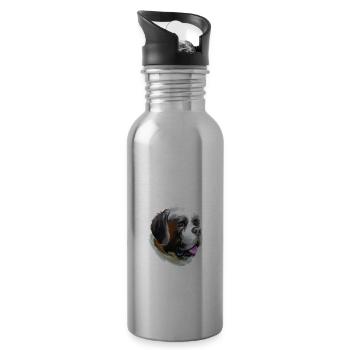 St Bernard Dog Watercolor Illustration - Water bottle with straw - silver - Right