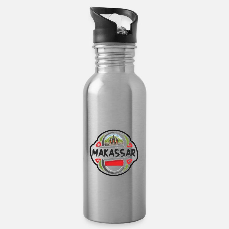 Makassar Indonesien Flagge Reise Souvenir Abzeichen Stam - Trinkflasche mit integriertem Trinkhalm - Lightsilver