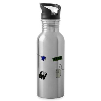 Retro Computer Diskette VGA Maus Arbeitsspeicher - Trinkflasche mit integriertem Trinkhalm - Lightsilver - Rechts