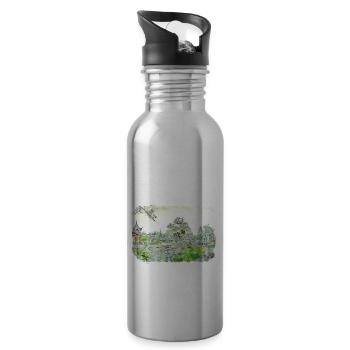 Japan Aquarellskizze Handgezeichnete Illustration - Trinkflasche mit integriertem Trinkhalm - Lightsilver - Rechts