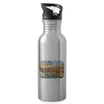 Lisbonne Portugal Aquarelle Esquisse Dessinée Illustrati - Gourde avec paille intégrée - argent clair - Droite