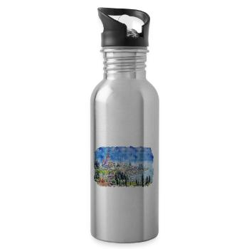 Luzern Schweiz Aquarellskizze gezeichnet Illust - Trinkflasche mit integriertem Trinkhalm - Lightsilver - Rechts