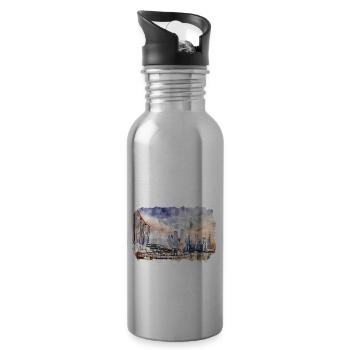 Singapur Aquarellskizze Handgezeichnete Illustration - Trinkflasche mit integriertem Trinkhalm - Lightsilver - Rechts