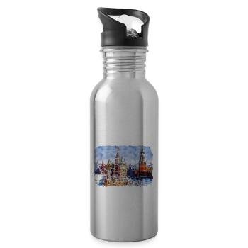 Moscou Russie Aquarelle Esquisse Dessinée Peinture - Gourde avec paille intégrée - argent clair - Droite
