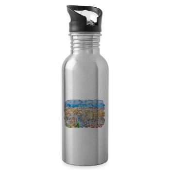 Barcelona Spain Watercolor Sketch Illustration - Water bottle with straw - silver - Right