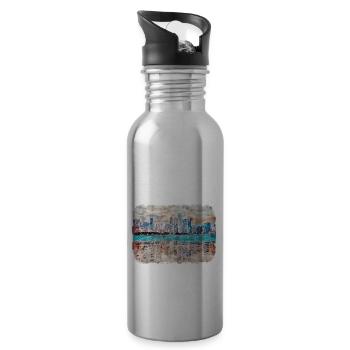 Chicago USA Aquarell Skizze gezeichnete Illustration - Trinkflasche mit integriertem Trinkhalm - Lightsilver - Rechts