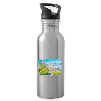 Quebec Kanada Aquarell Skizze gezeichnete Illustration - Trinkflasche mit integriertem Trinkhalm - Lightsilver - Rechts