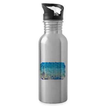 New York Usa Watercolor Sketch Drawing - Water bottle with straw - silver - Right