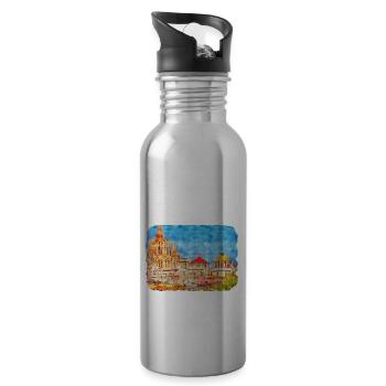 San Miguel De Allende Mexico Watercolor Sketch Dra - Water bottle with straw - silver - Right