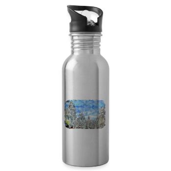 Madrid Espagne Aquarelle Esquisse Dessinée Peinture - Gourde avec paille intégrée - argent clair - Droite