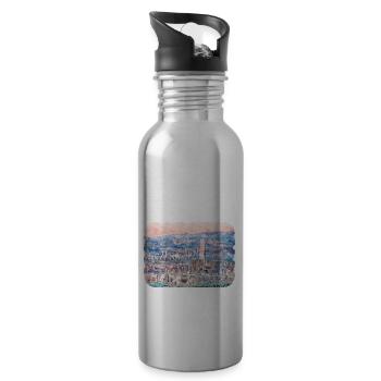 Busan South Korea Watercolor Sketch Illustration - Water bottle with straw - silver - Right