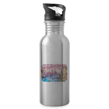 Venise Italie Aquarelle Esquisse Illustration - Gourde avec paille intégrée - argent clair - Droite