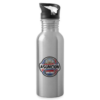 Asuncion Paraguay Flag Badge Travel Souvenir Stamp - Water bottle with straw - silver - Right