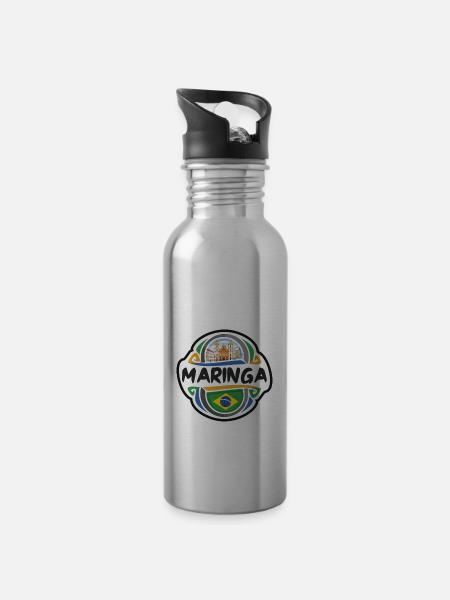 Maringa Brasilien Flagge Abzeichen Reise Souvenir Briefmarke - Trinkflasche mit integriertem Trinkhalm - Lightsilver