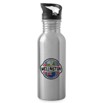 Wellington New Zealand Flag Travel Souvenir Badge - Water bottle with straw - silver - Right
