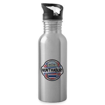 Nonthaburi Thailand Flag Travel Souvenir Badge Sta - Water bottle with straw - silver - Right