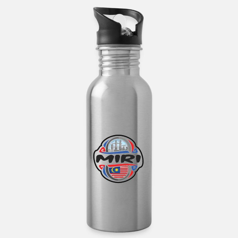 Miri Malaysia Flagge Abzeichen Reise Souvenir Briefmarke - Trinkflasche mit integriertem Trinkhalm - Lightsilver