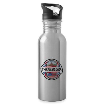 Thousand Oaks USA United States Flag Travel Souven - Water bottle with straw - silver - Right