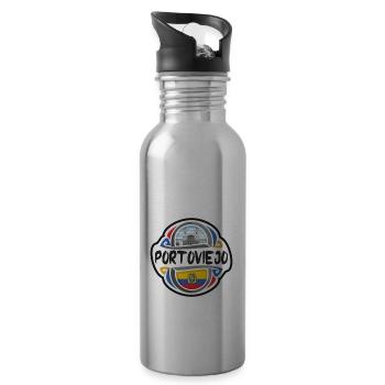 Portoviejo Ecuador Flag Travel Souvenir Badge Stam - Water bottle with straw - silver - Right