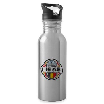 Liege Belgium Flag Badge Travel Souvenir Stamp - Water bottle with straw - silver - Right