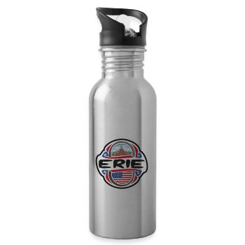 Erie USA United States Flag Travel Souvenir Badge - Water bottle with straw - silver - Right