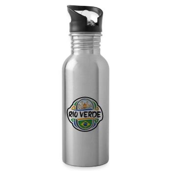 Rio Verde Brésil Drapeau Badge Voyage Souvenir Timbre - Gourde avec paille intégrée - argent clair - Droite
