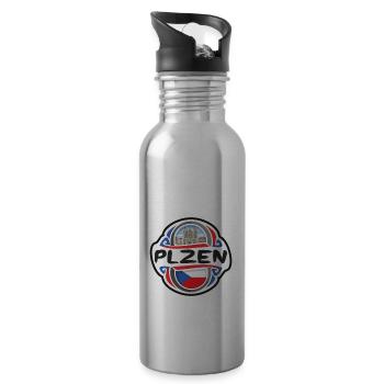 Plzen Tschechien Flagge Abzeichen Reise Souvenir Briefmarke - Trinkflasche mit integriertem Trinkhalm - Lightsilver - Rechts