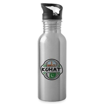 Kohat Pakistan Drapeau Badge Voyage Souvenir Timbre - Gourde avec paille intégrée - argent clair - Droite