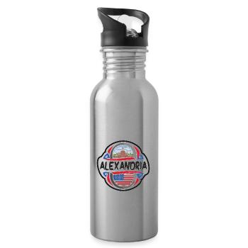 Alexandria USA United States Flag Travel Souvenir - Water bottle with straw - silver - Right