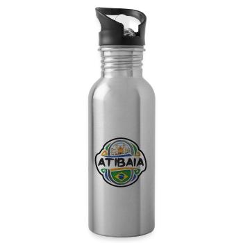 Atibaia Brésil Drapeau Badge Voyage Souvenir Timbre - Gourde avec paille intégrée - argent clair - Droite