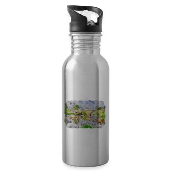 Uk Landmark Watercolor Sketch Painting Illustratio - Water bottle with straw - silver - Right