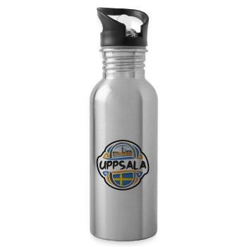 Uppsala Sweden Flag Badge Travel Souvenir Stamp - Water bottle with straw - silver - Right