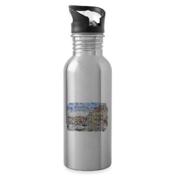 Italy Watercolor Sketch Hand Drawn Illustration - Water bottle with straw - silver - Right