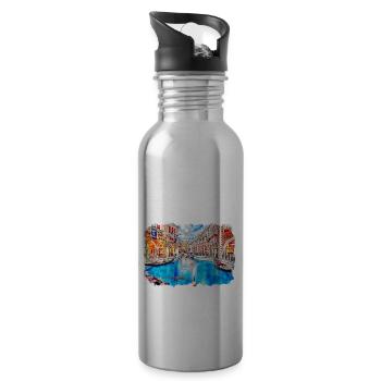 Venedig Italien Aquarellskizze Gezeichnete Illustration - Trinkflasche mit integriertem Trinkhalm - Lightsilver - Rechts