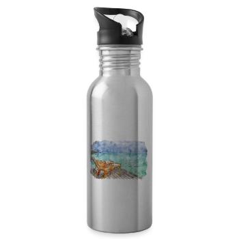 Maldives Watercolor Sketch Hand Drawn Illustration - Water bottle with straw - silver - Right