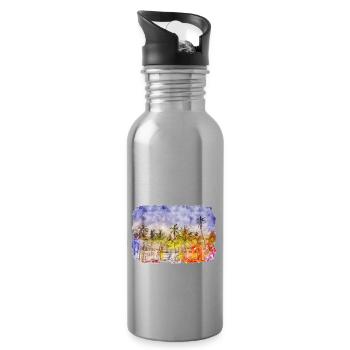 Florida USA Watercolor Sketch Drawn Illustration - Water bottle with straw - silver - Right