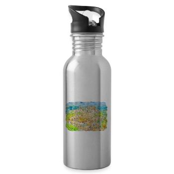 Sicily Italy Landmark Watercolor Sketch Drawing - Water bottle with straw - silver - Right