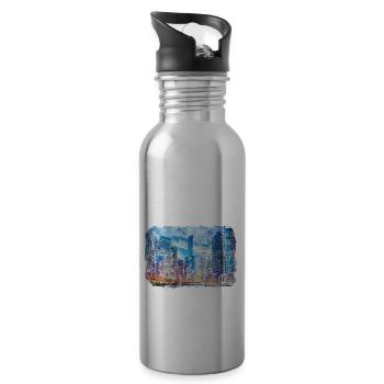 Chicago USA Aquarell Skizze gezeichnete Illustration - Trinkflasche mit integriertem Trinkhalm - Lightsilver - Rechts