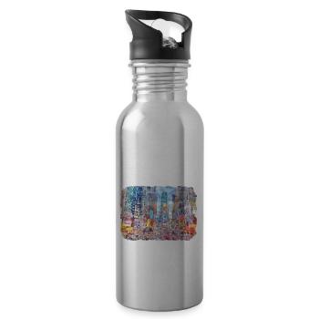 New York USA Watercolor Sketch Painting Drawing - Water bottle with straw - silver - Right
