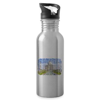 Indien Wahrzeichen Aquarell Skizze Farbe Illustratio - Trinkflasche mit integriertem Trinkhalm - Lightsilver - Rechts
