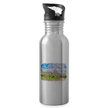 Vienna Austria Watercolor Sketch Painting - Water bottle with straw - silver - Right