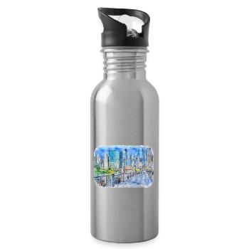 Chicago USA Aquarell Skizze gezeichnete Illustration - Trinkflasche mit integriertem Trinkhalm - Lightsilver - Rechts